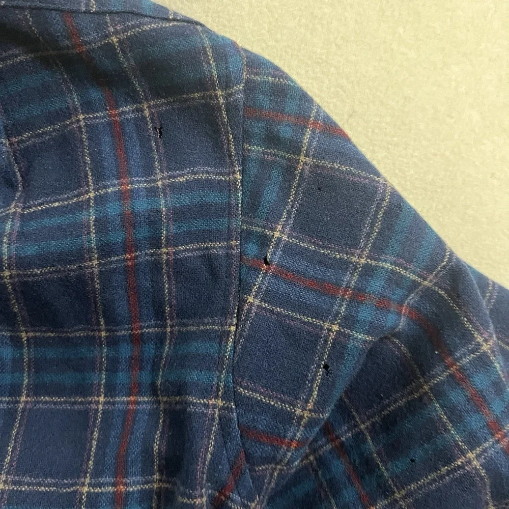 Vintage Pendleton Loop Collar Wool Shirt Men's Large Blue Plaid DAMAGED 60s 70s